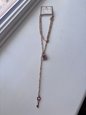 Gold Necklace with Black Key & Lock Pendant